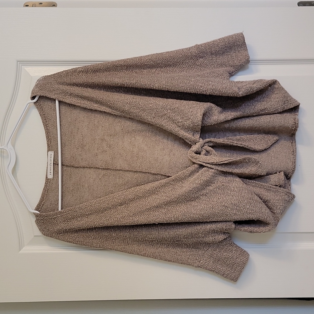 Lounge-style Tie-Front Sweater Cardigan - Taupe